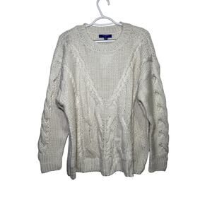 NWT Apt 9 x Cara Santana white cable‎ knit fisherman sweater womens 1X preppy